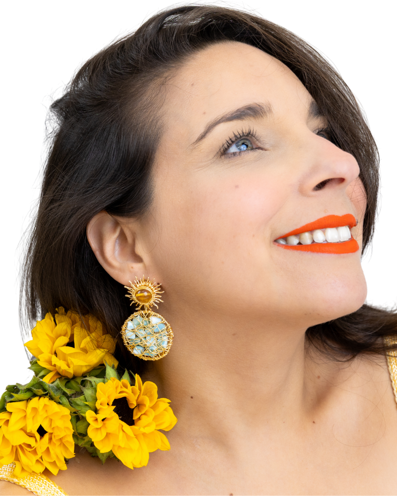 Ocean Dreamcatcher Danglers Earrings with larimar and amber
