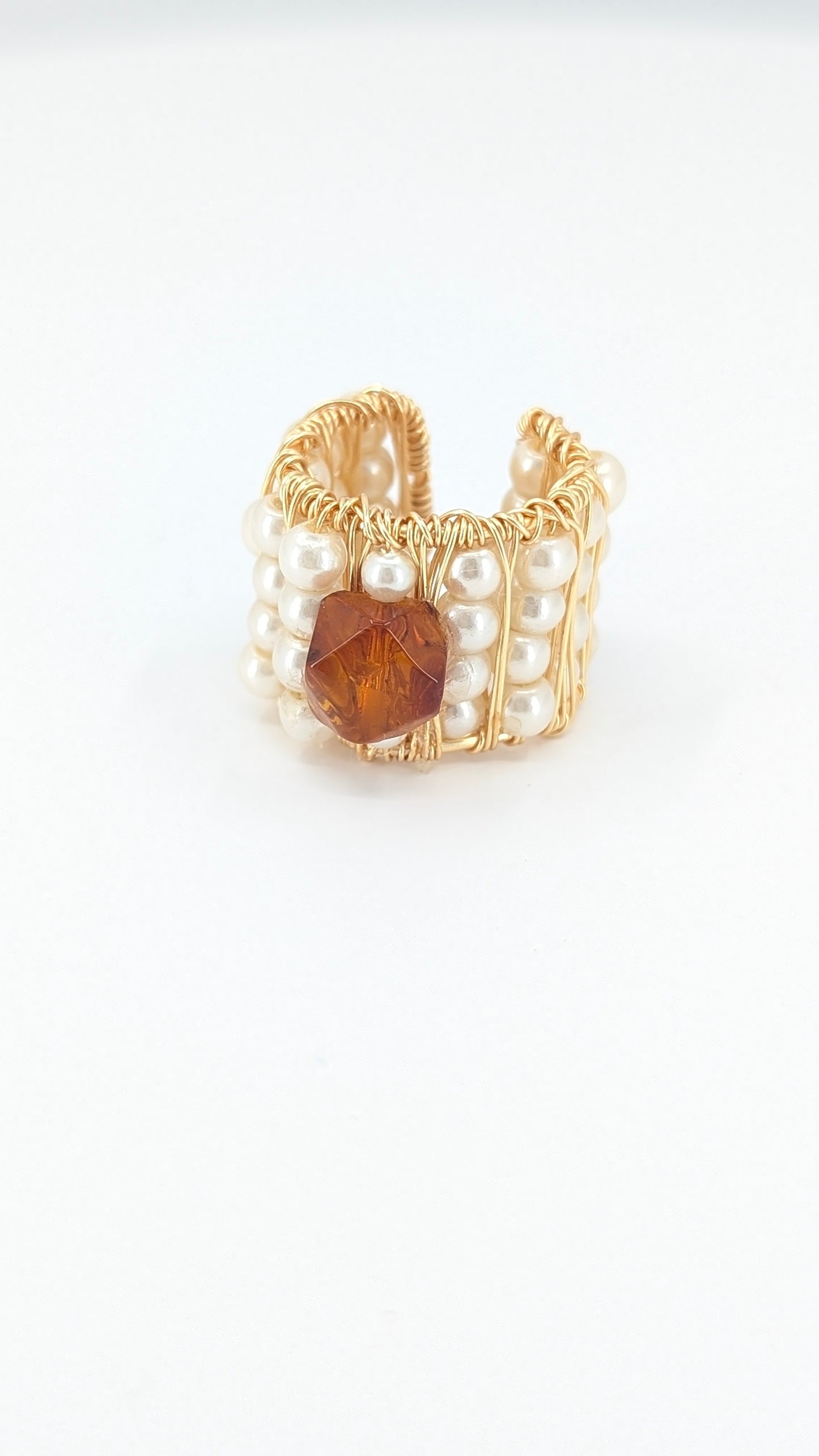 Amber earcuff with mini river pearls ear cuff