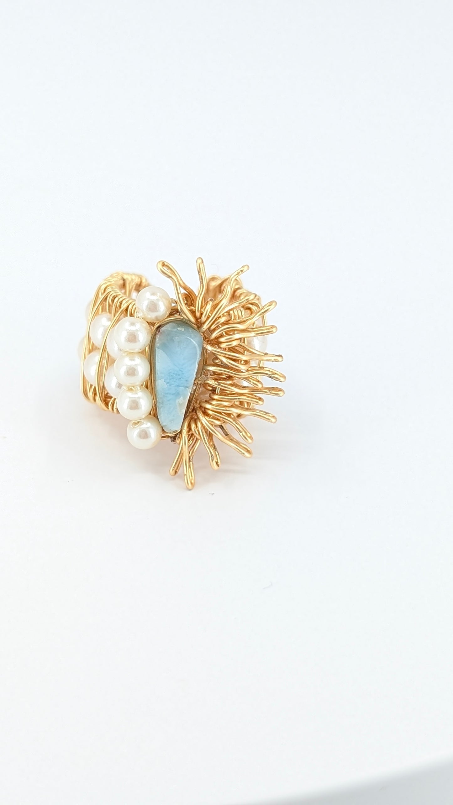 Half sunshine of larimar and river pearl ear cuff