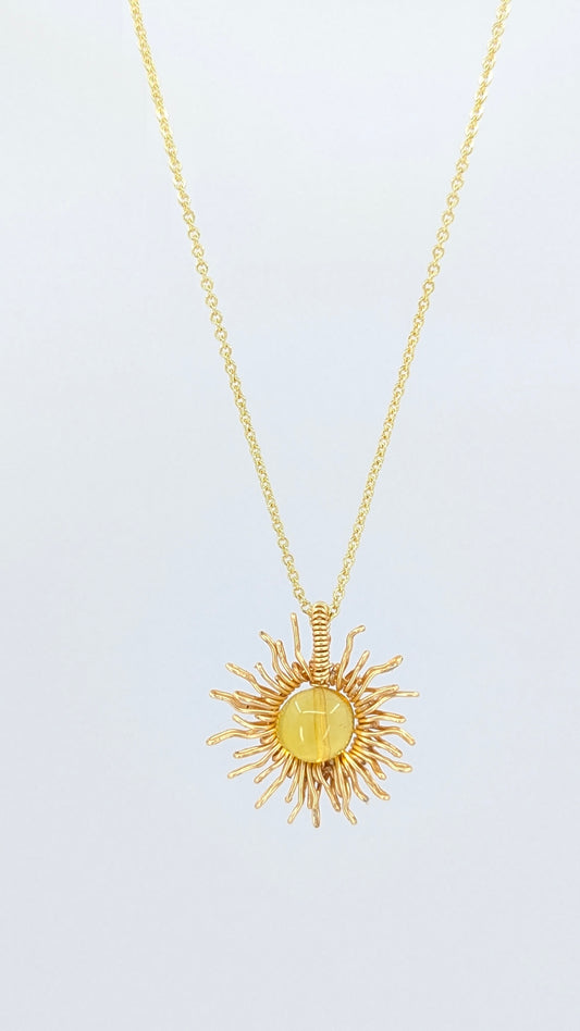Amber Sunshine Necklace – Gold Tone (Light Rounded Amber)