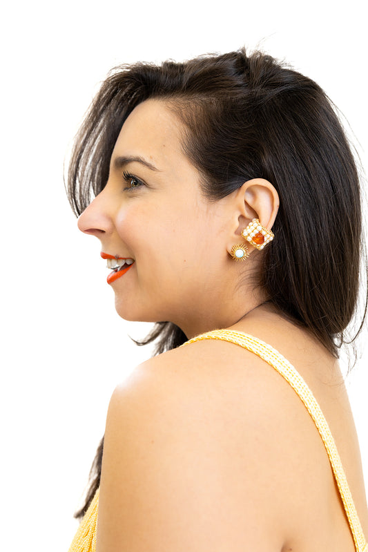 Amber earcuff with mini river pearls ear cuff