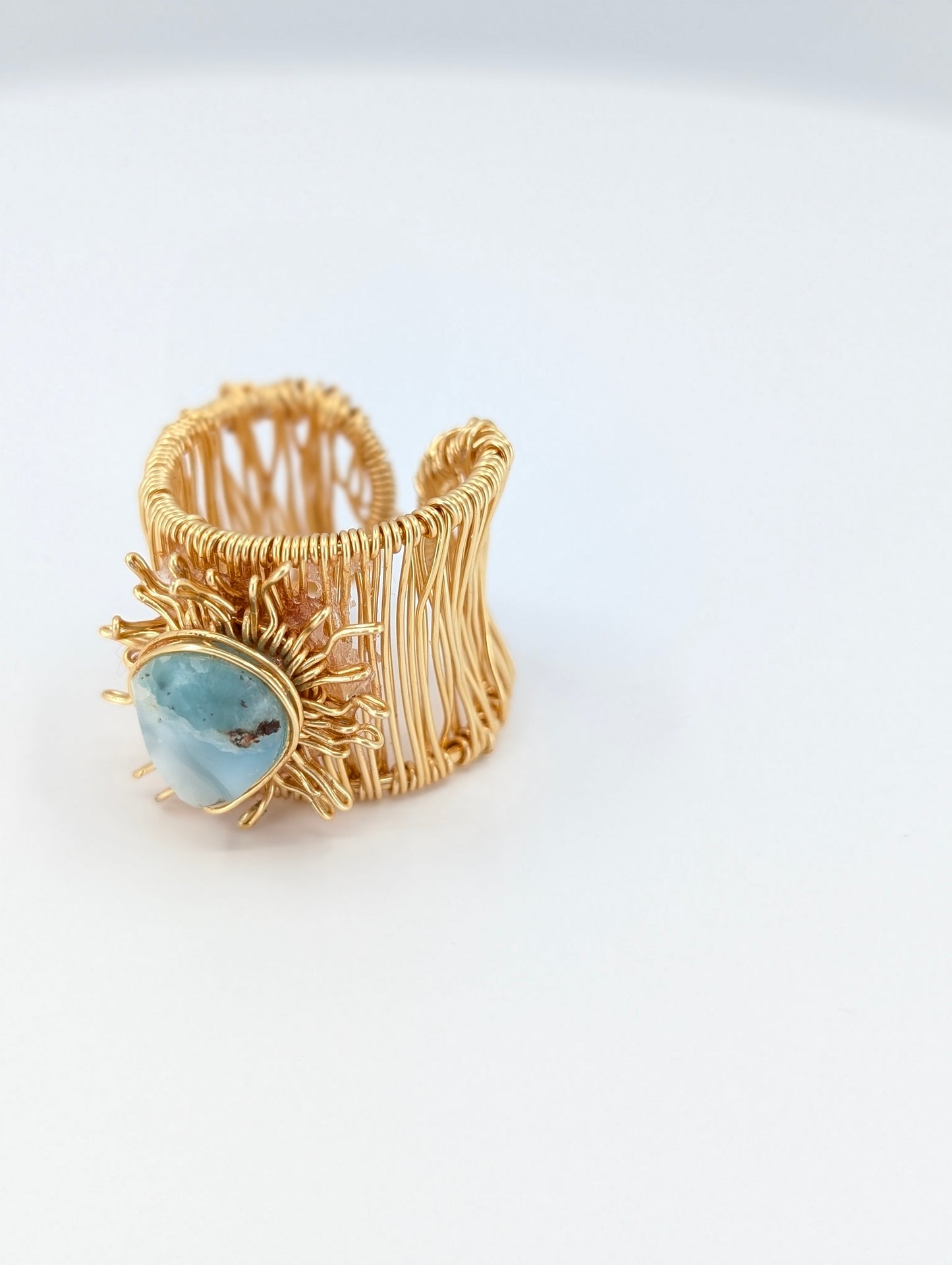 Flat larimar sunshine adjustable ring
