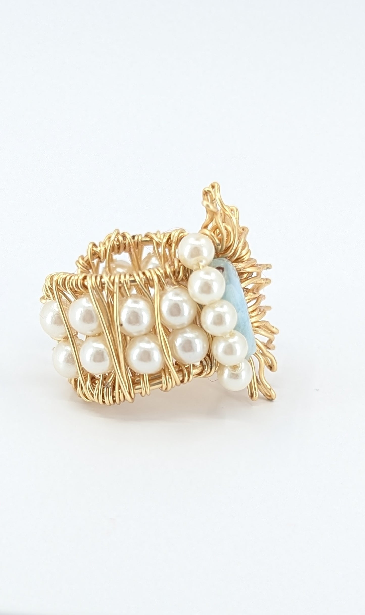 Half sunshine of larimar and river pearl ear cuff