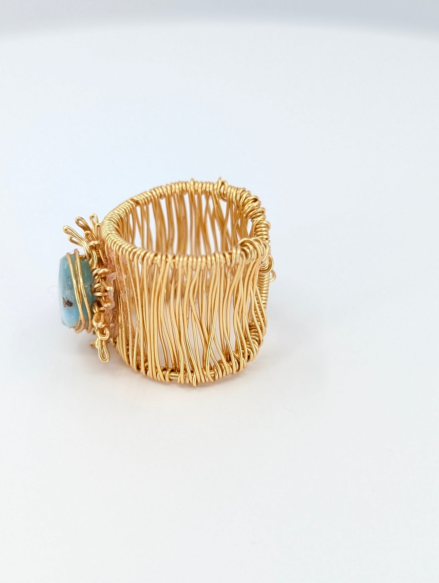 Flat larimar sunshine adjustable ring