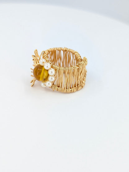 Sunset Half river pearl sunshine with amber ring