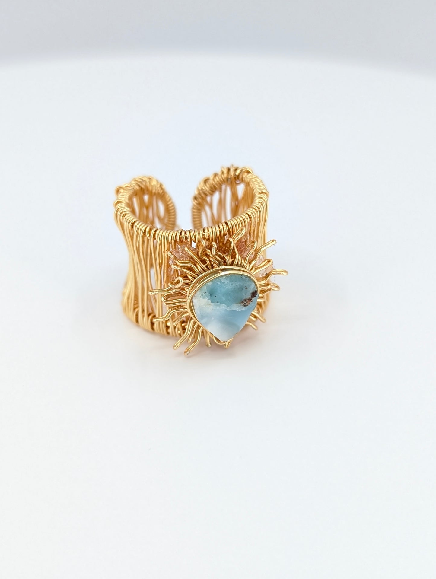 Flat larimar sunshine adjustable ring