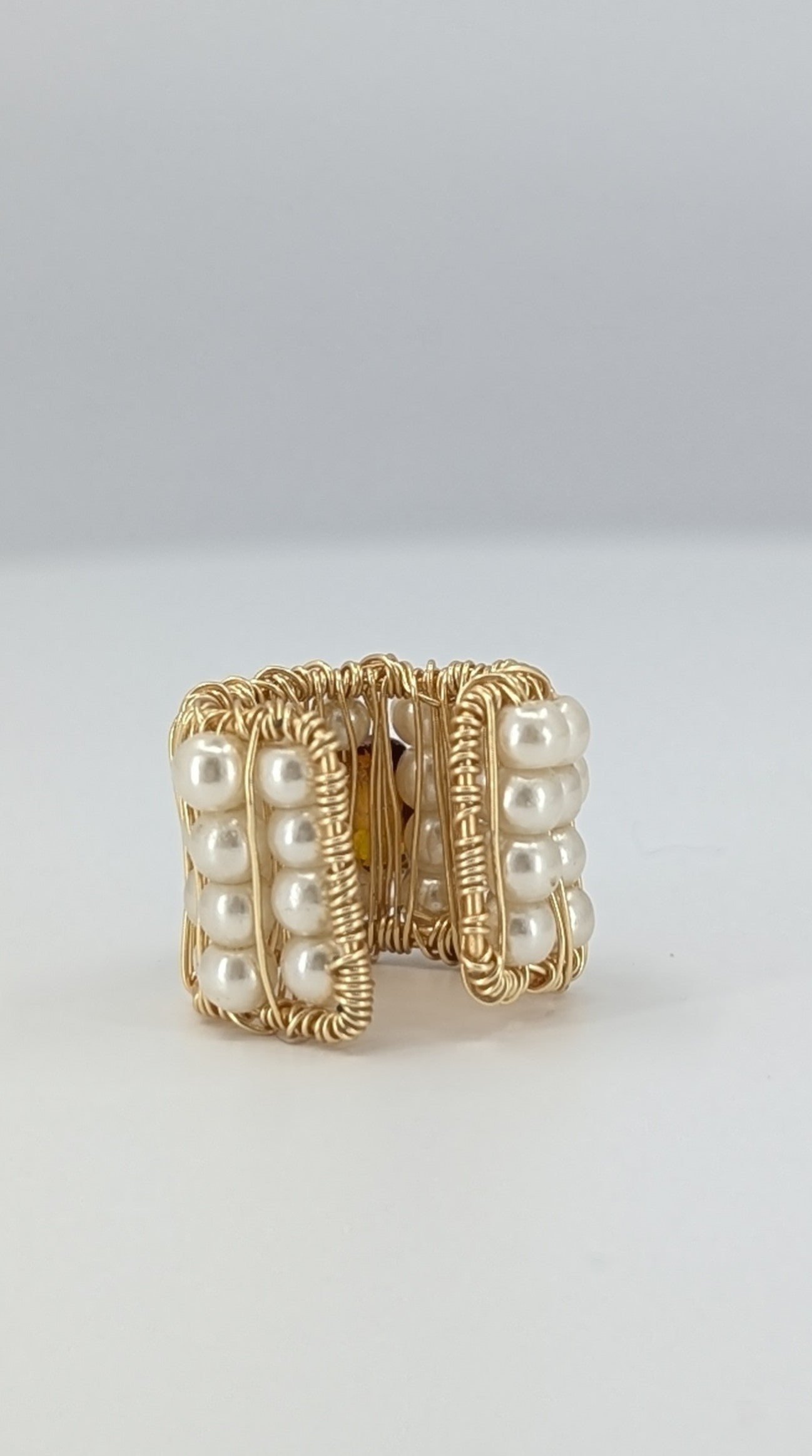 Amber earcuff with mini river pearls ear cuff