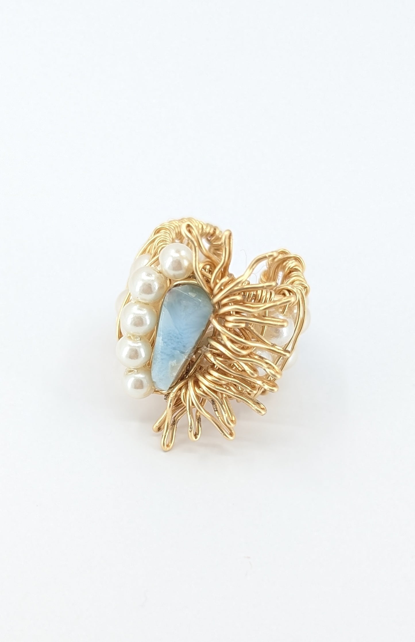Half sunshine of larimar and river pearl ear cuff