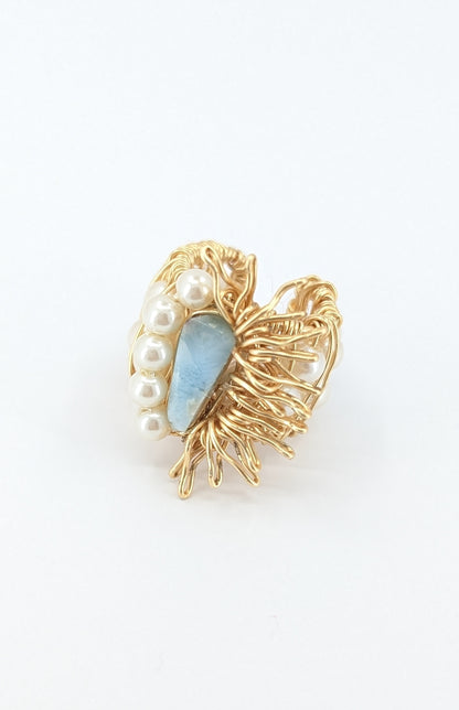 Half sunshine of larimar and river pearl ear cuff