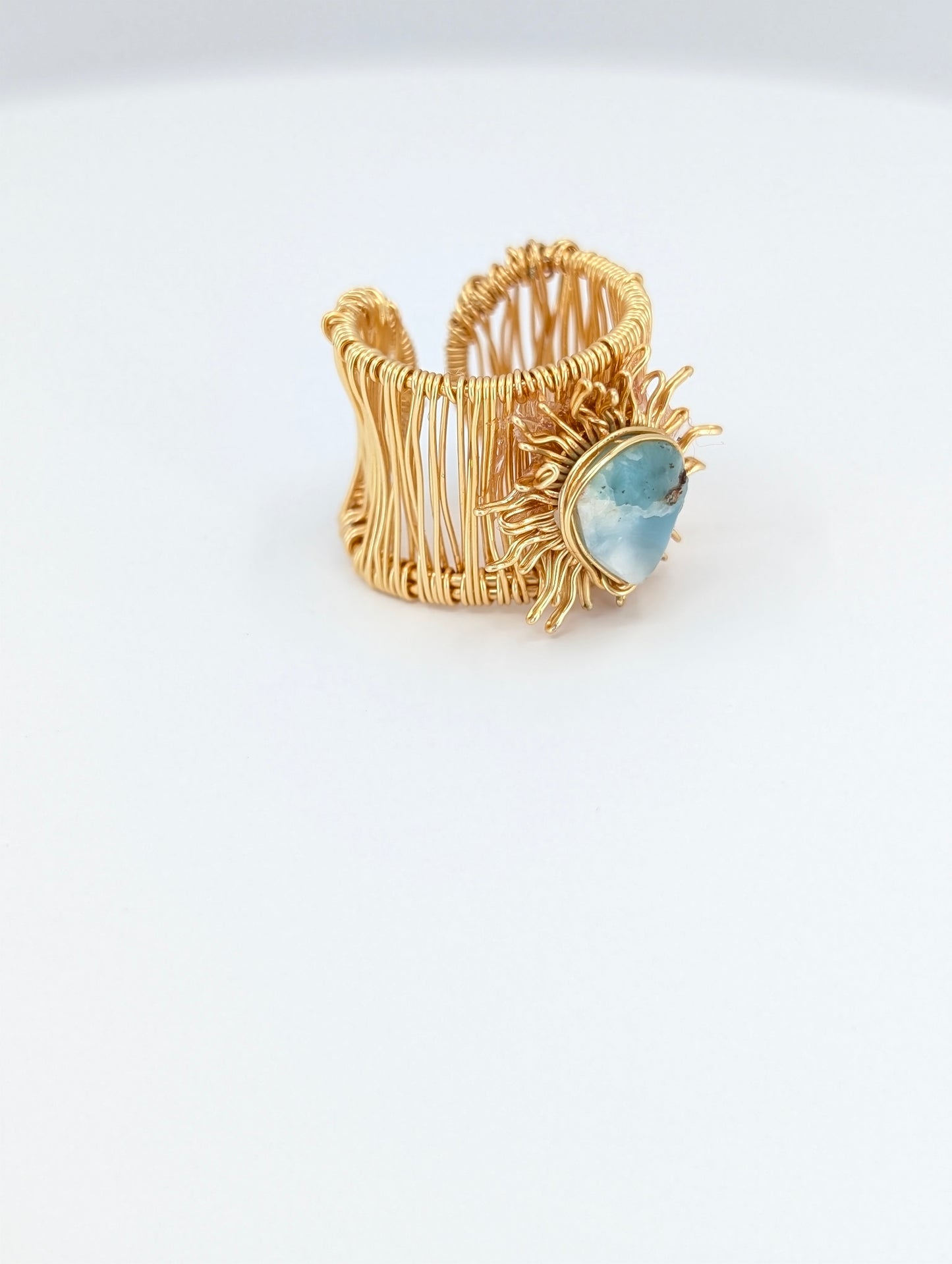Flat larimar sunshine adjustable ring