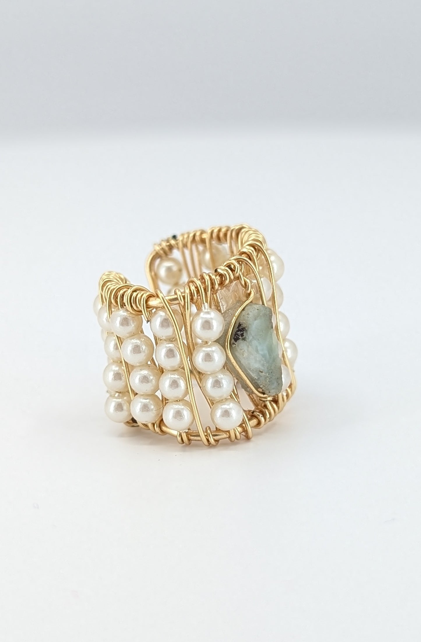 Larimar stone with mini river pearls ear cuff
