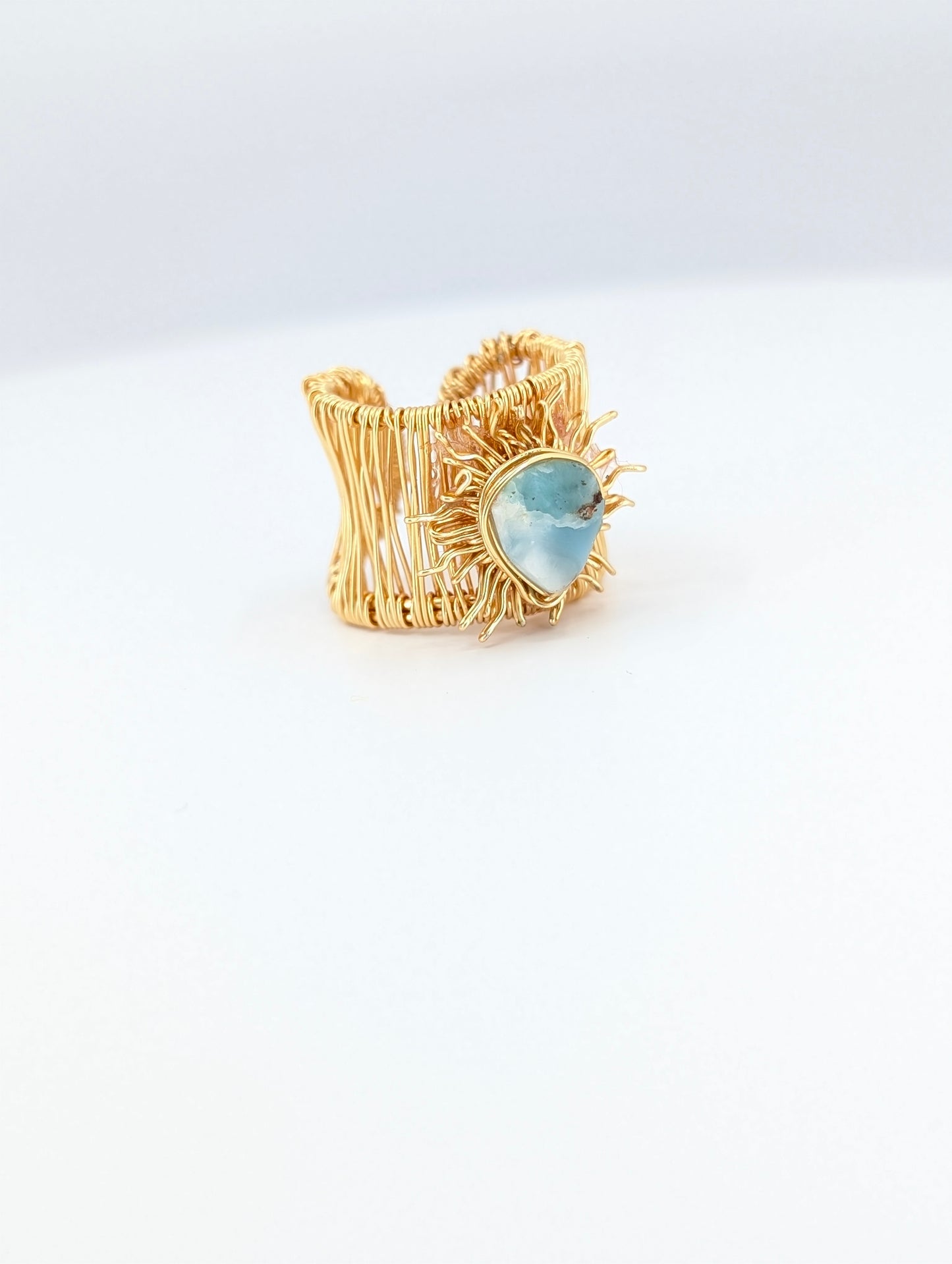 Flat larimar sunshine adjustable ring
