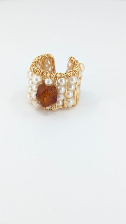 Amber earcuff with mini river pearls ear cuff