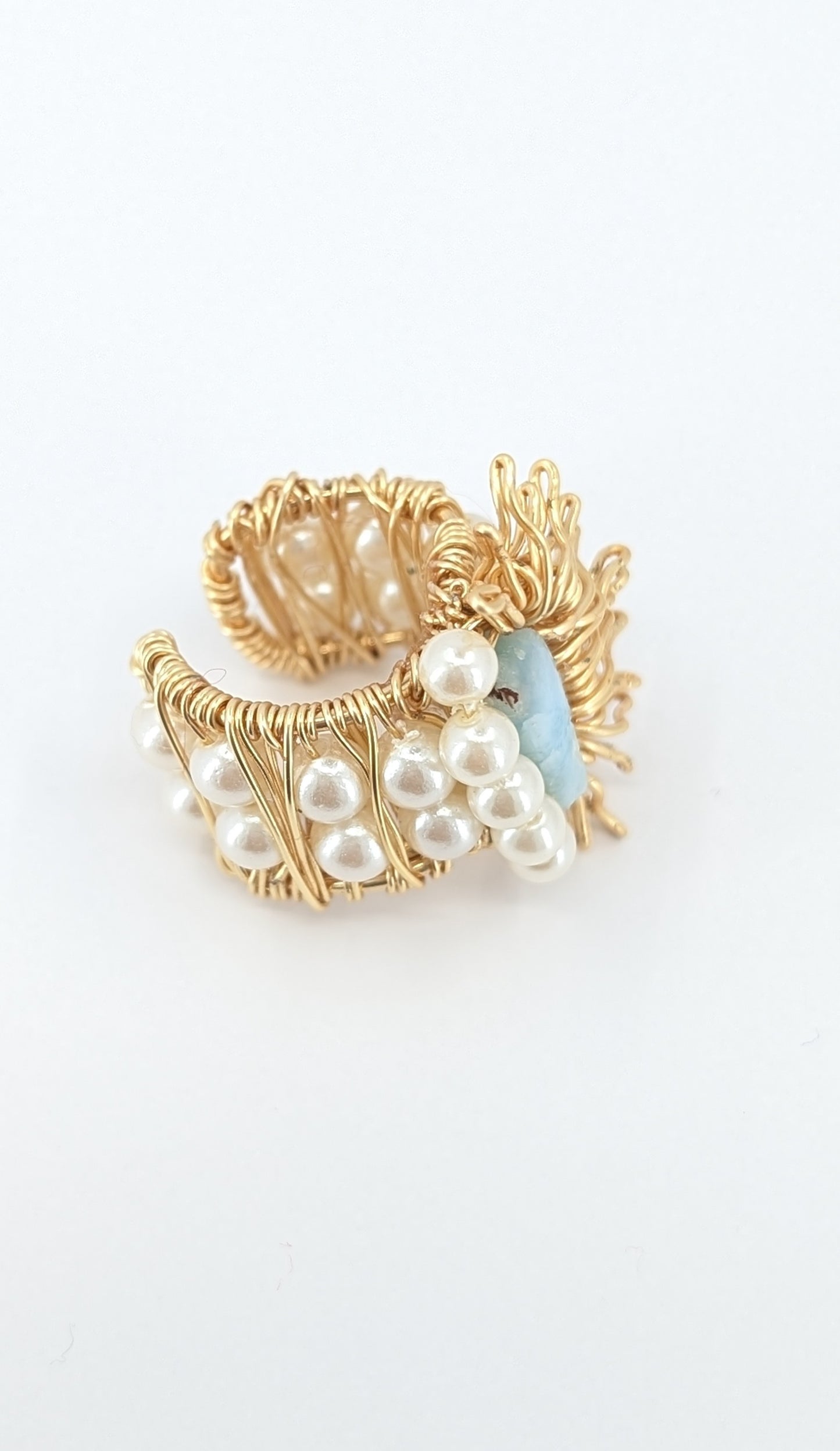 Half sunshine of larimar and river pearl ear cuff