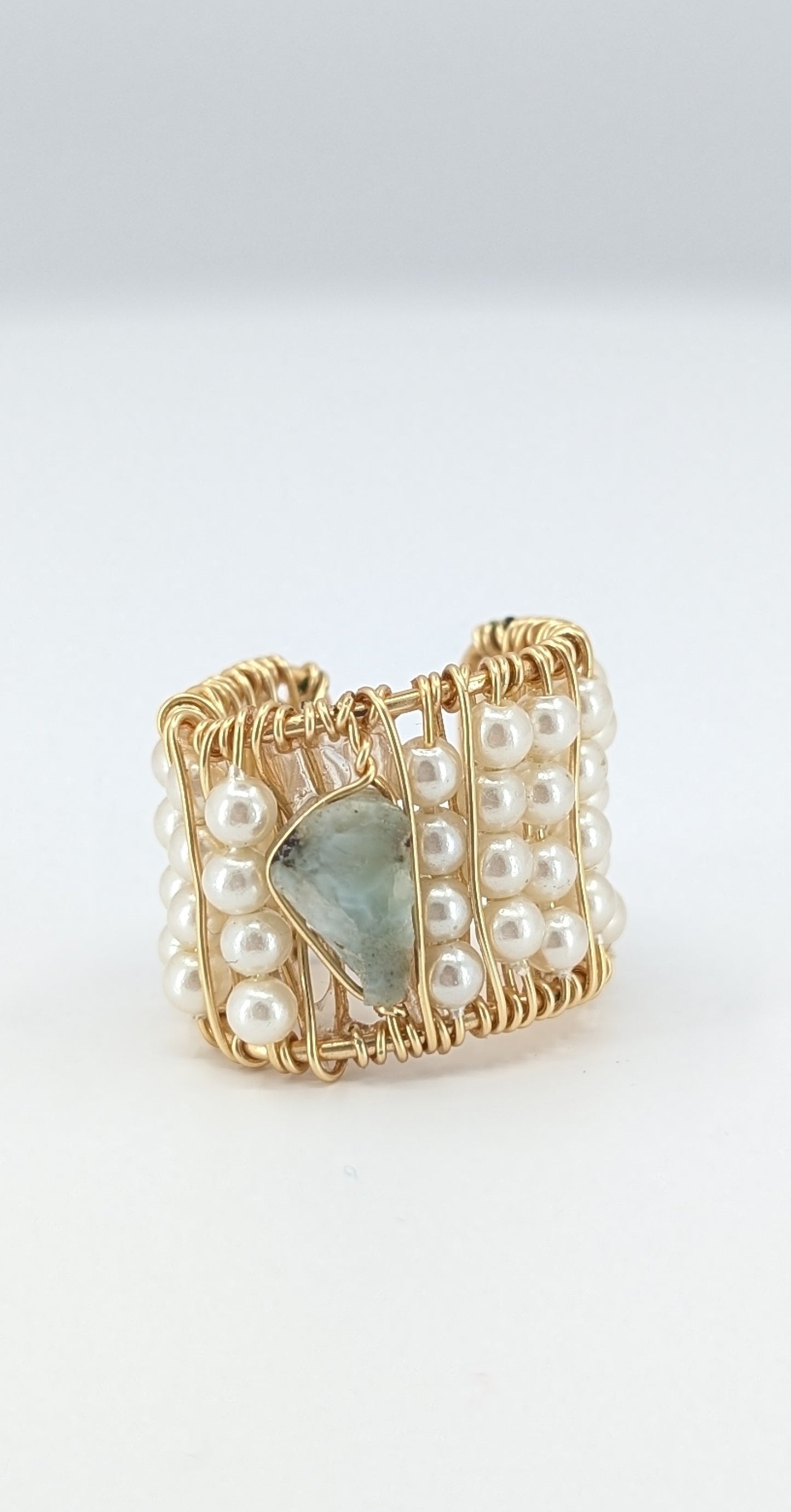 Larimar stone with mini river pearls ear cuff
