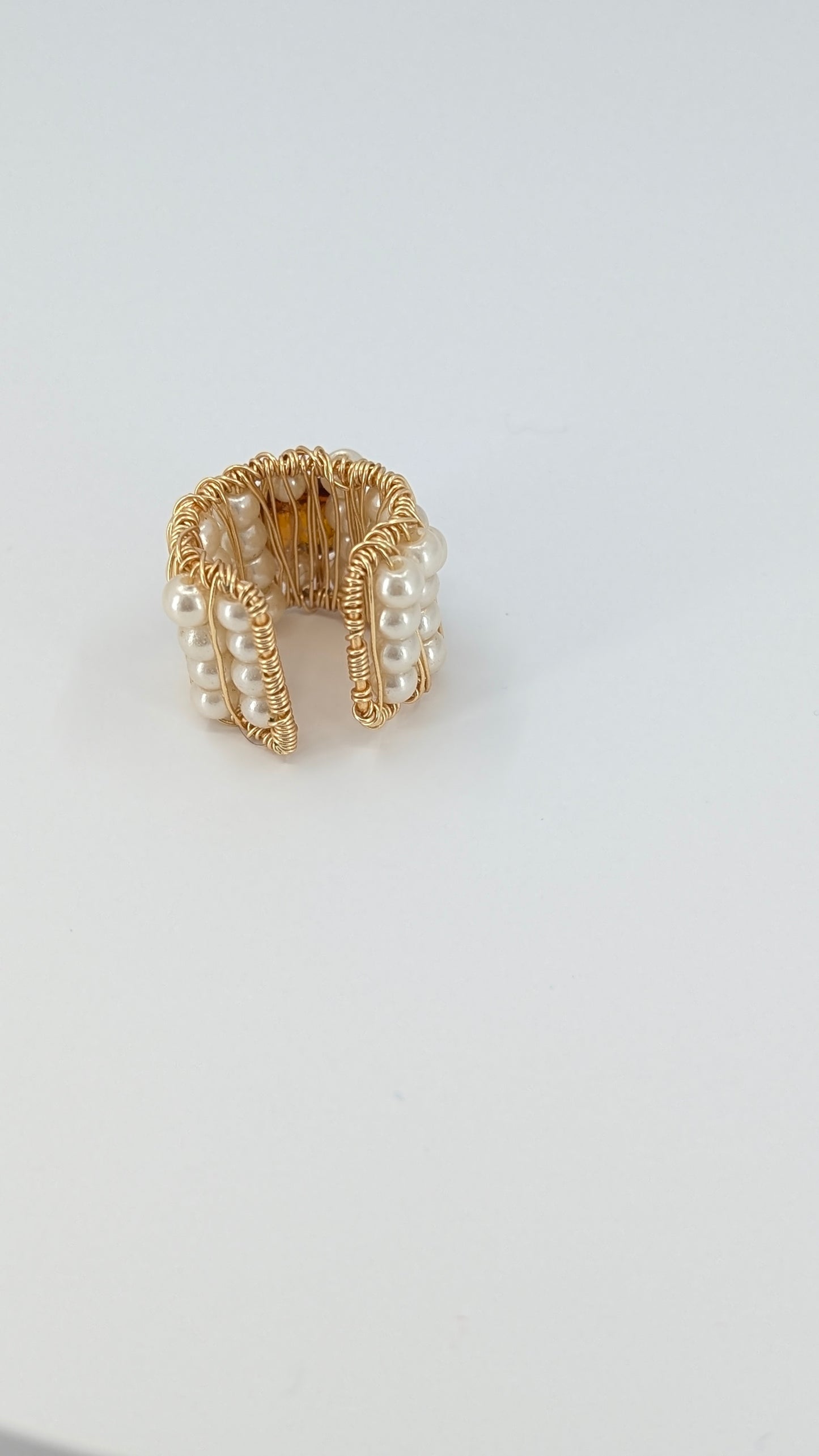 Amber earcuff with mini river pearls ear cuff