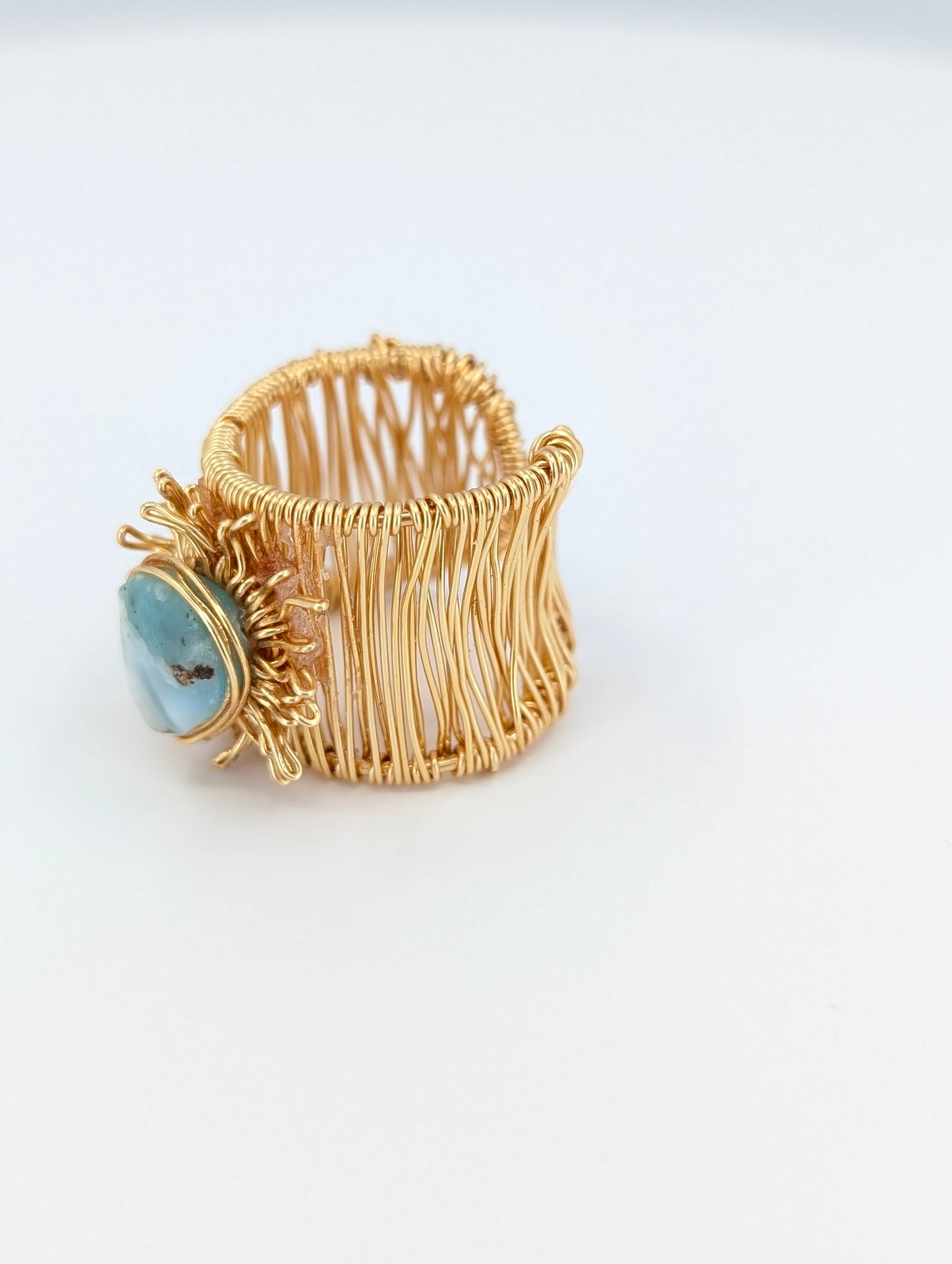 Flat larimar sunshine adjustable ring