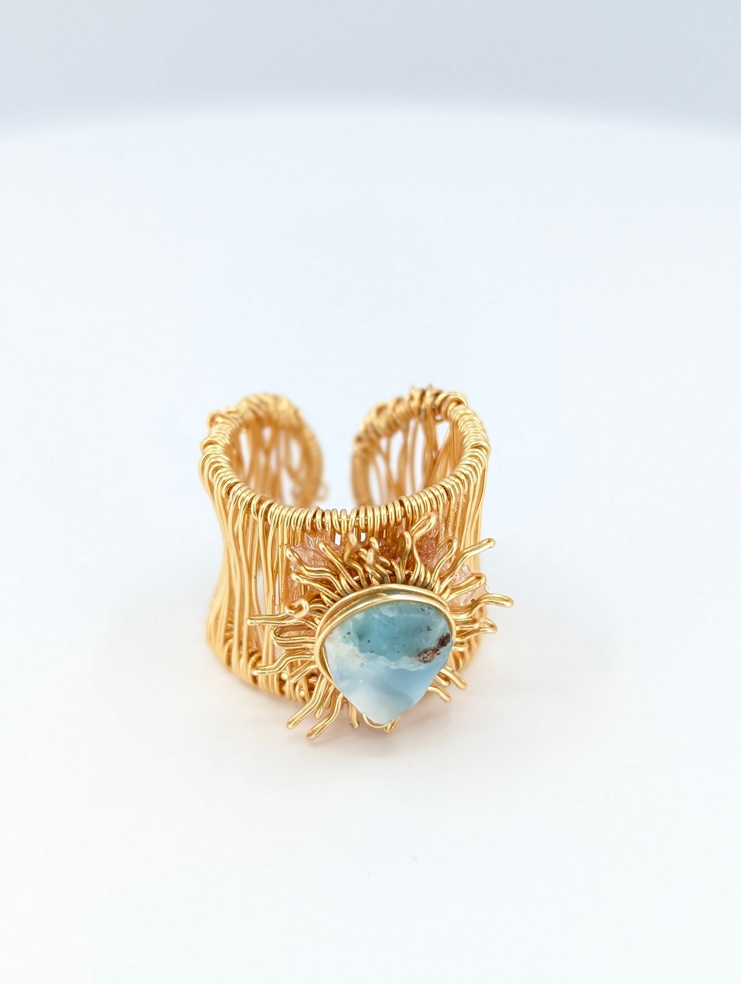 Flat larimar sunshine adjustable ring