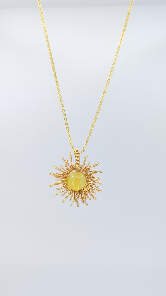 Amber Sunshine Necklace – Gold Tone (Light Rounded Amber)