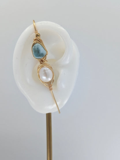 Larimar and Pearl earpin