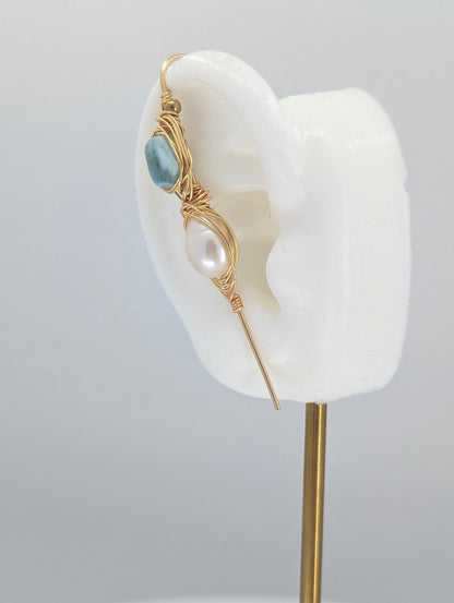 Larimar and Pearl earpin