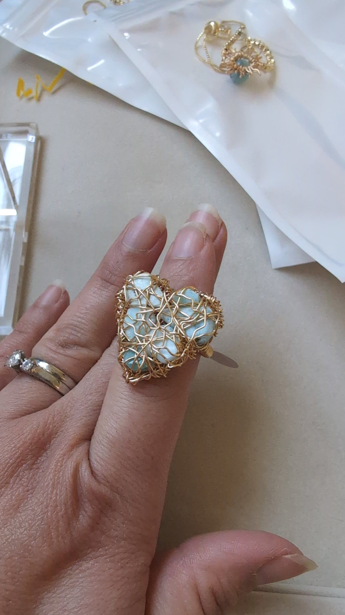 Heart catcher larimar ring