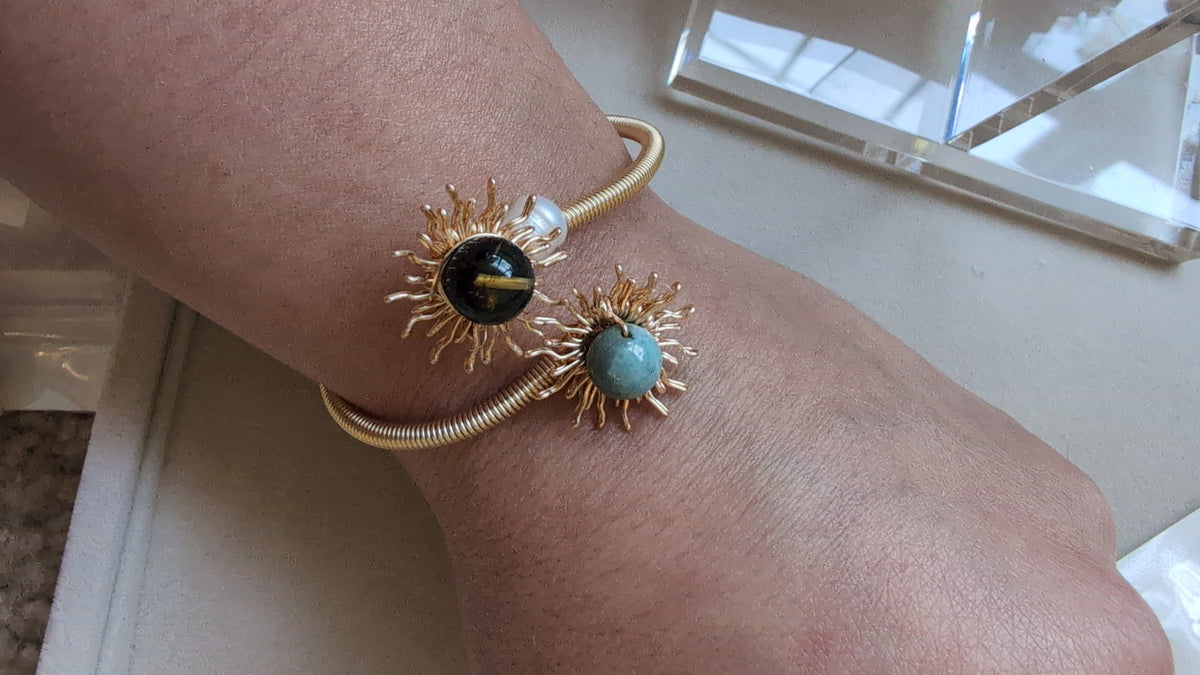 Bracelet amber and larimar sunshine golden color