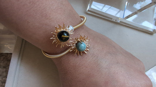 Bracelet amber and larimar sunshine golden color