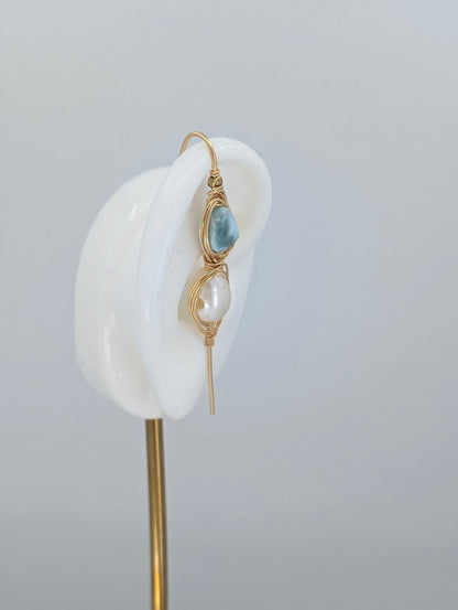 Larimar and Pearl earpin