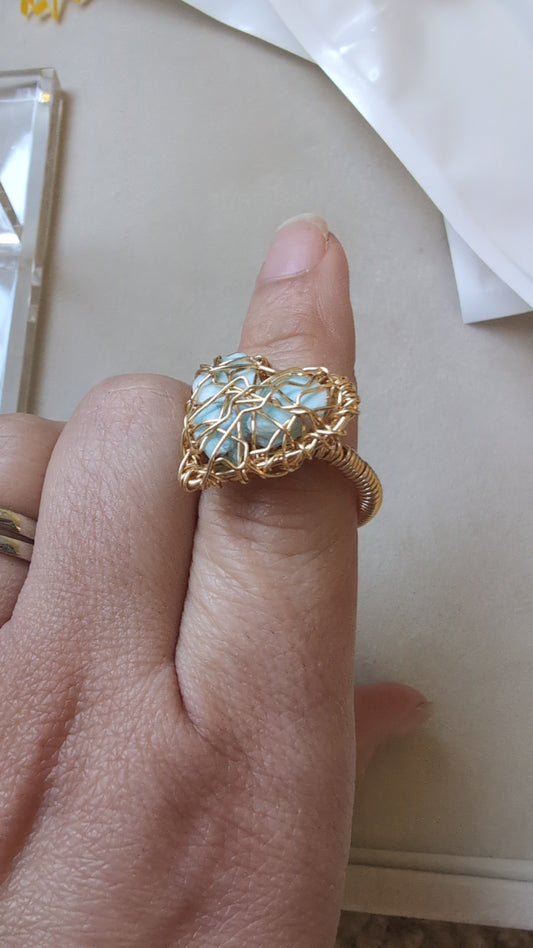 Heart catcher larimar ring (small)